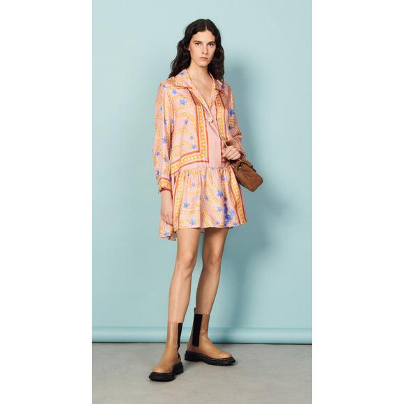 Sandro Women Alexiane Silk Printed Dress Multi Size 36/4US